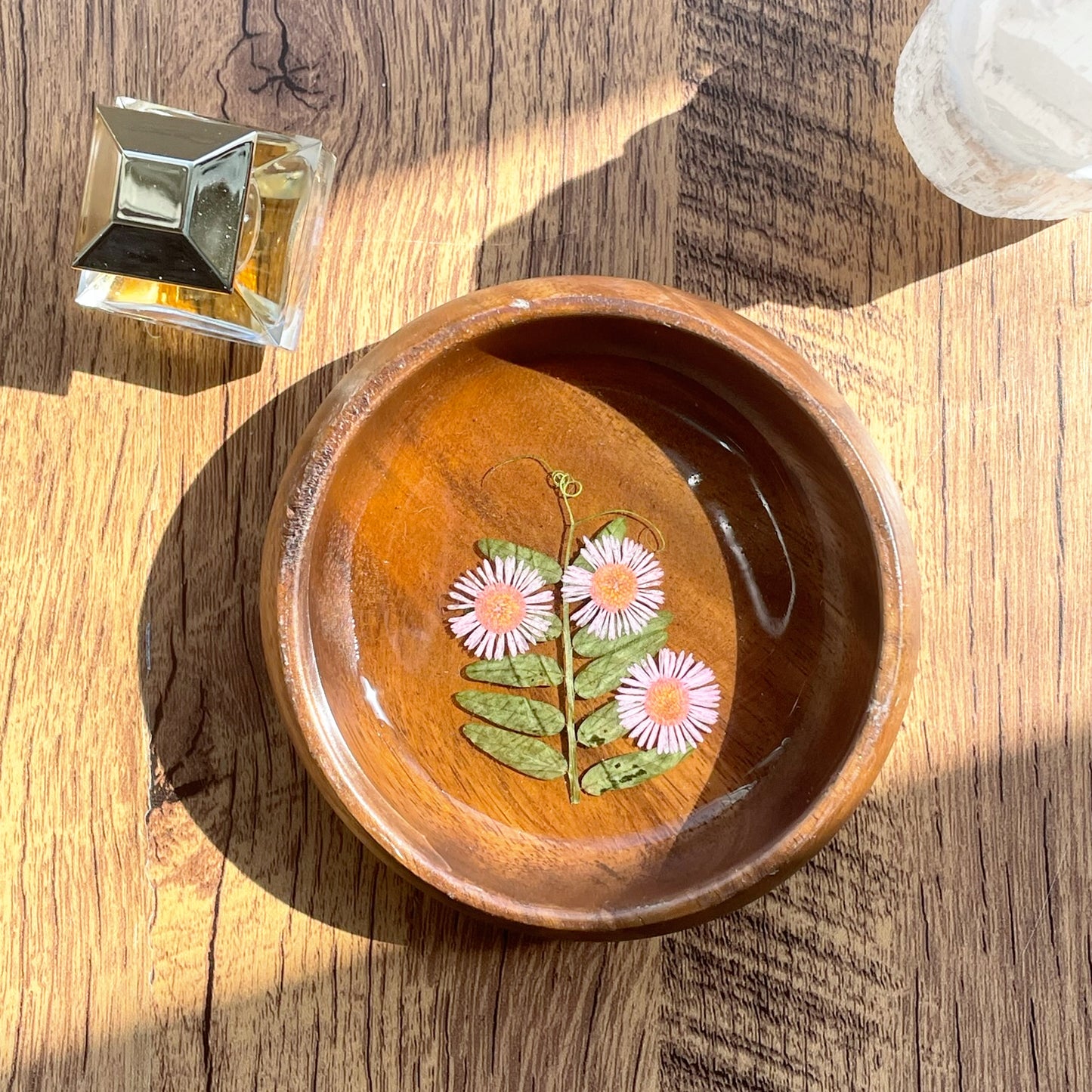Pink Daisy Wooden Ring Dish